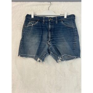 Vintage Lee Leens Denim Shorts Mens 34 Blue Cut Off Distressed Made in USA